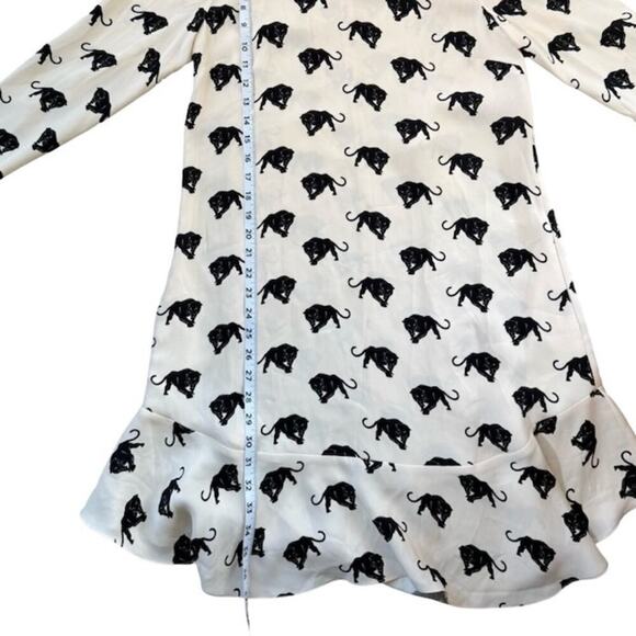 A.L.C. Womens Tiger Print Dress Round Neck Long Sleeve Ruffle Hem White Size S - Picture 8 of 8